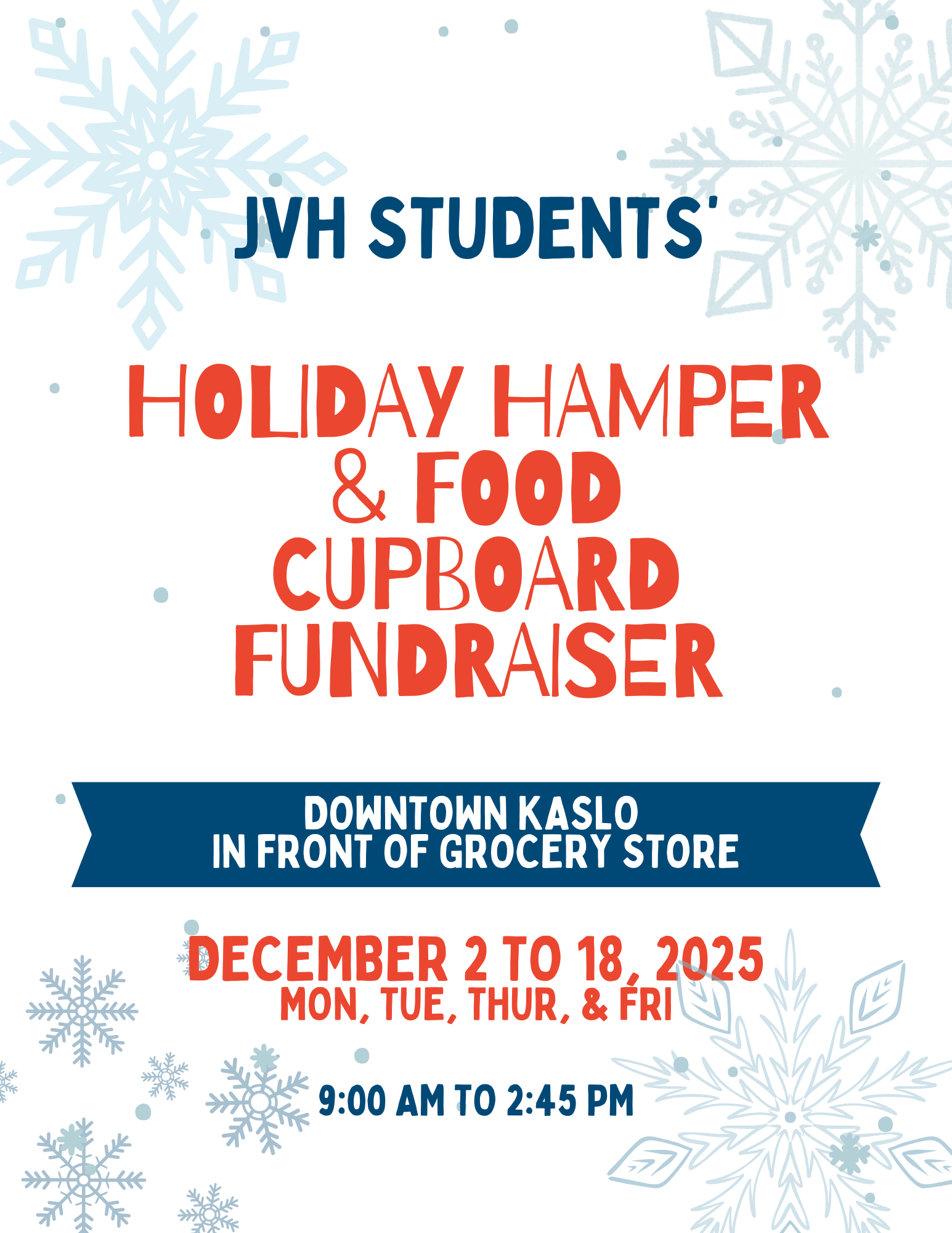 JVH Students' fundraiser for hampers and the food cupboard